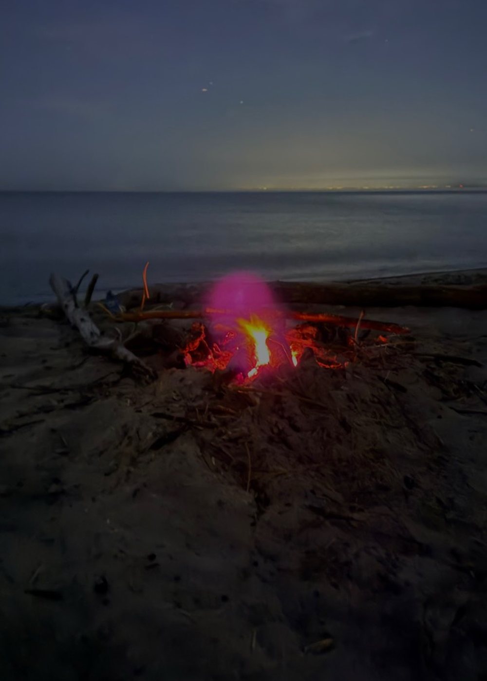 Beach fire at night